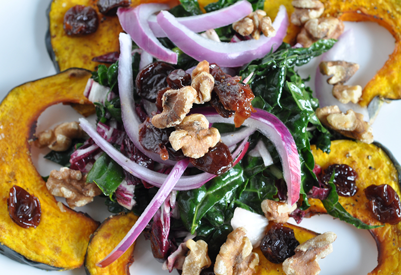 Roasted Buttercup Squash and Kale Salad with Tart Cherries
