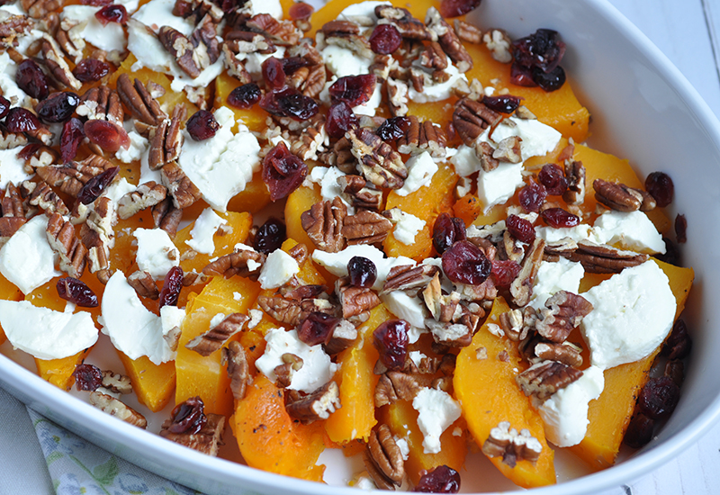 Roasted Butternut Squash with Goat Cheese and Pecans