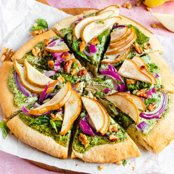 Vegan Spinach Kale and Pear Pizza