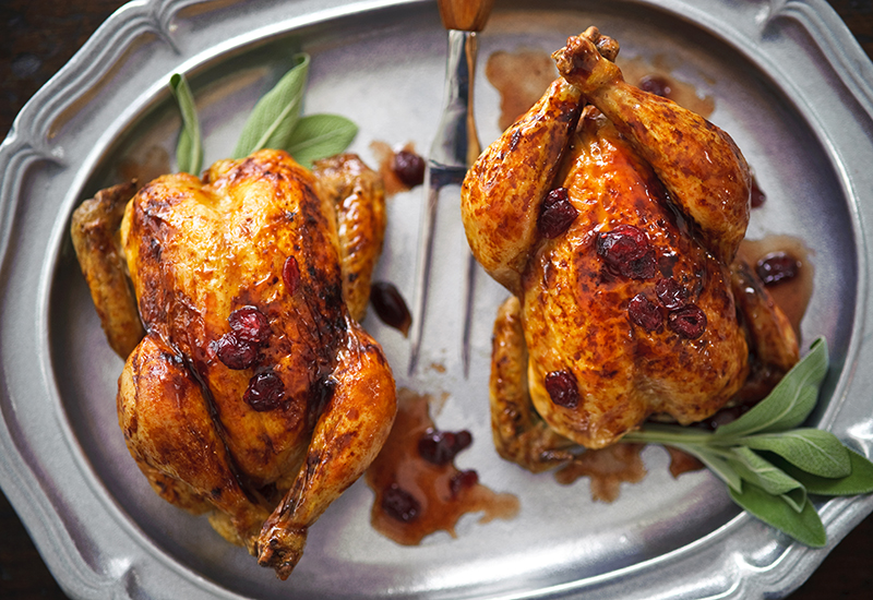 Cornish Hens with Apple-Cranberry Rice Stuffing