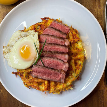 Steak and Eggs with a Potato Waffle