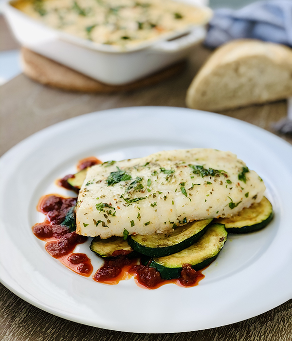 Marinated Zucchini with Herb Butter Baked Cod