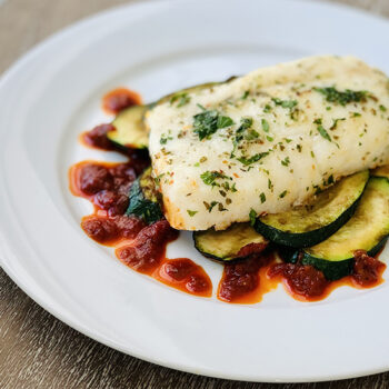 Marinated Zucchini with Herb Butter Baked Cod