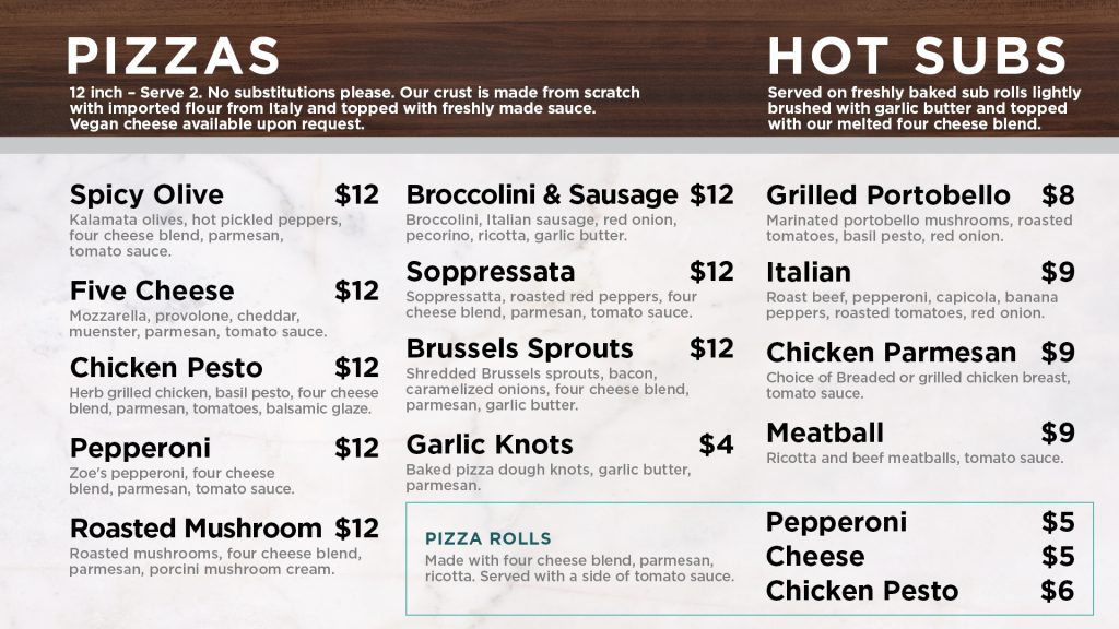 Heinen's Chagrin Falls Hot Subs and Pizzas Menu