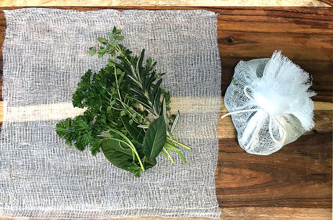 Fresh Herbs in a Cheesecloth