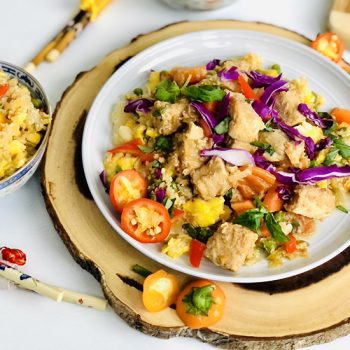 Slow Cooker Sweet & Spicy Pork Bites with Cauliflower Fried Rice