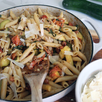 Zucchini Prosciutto and Tomato Penne