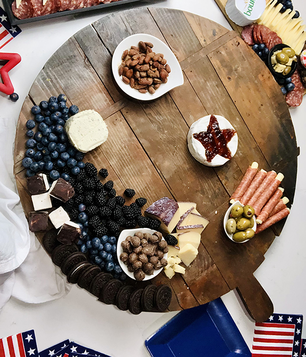 Patriotic Grazing Board with Dark Berries and Cheese