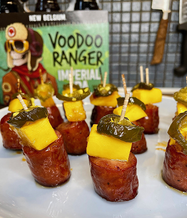 Voodoo Glazed Sausage Mango Bites