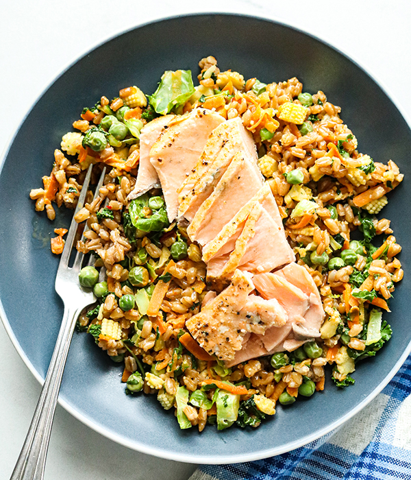 Heinen's Red Curry Grain Bowl with Two Brothers Salmon