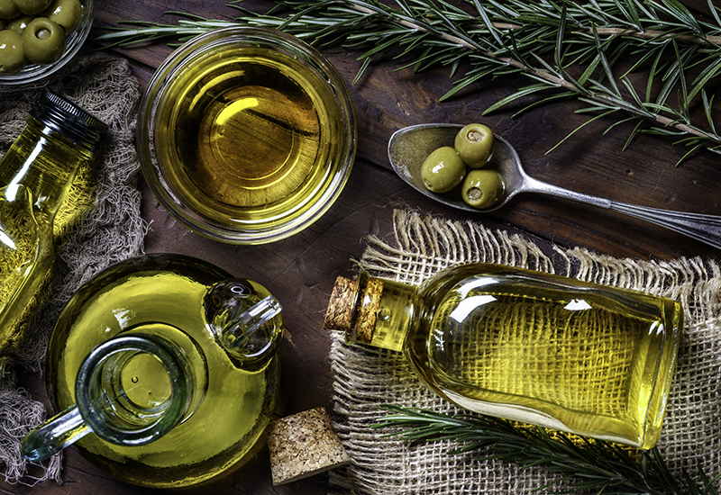 Olive Oils and Olives in Bowls