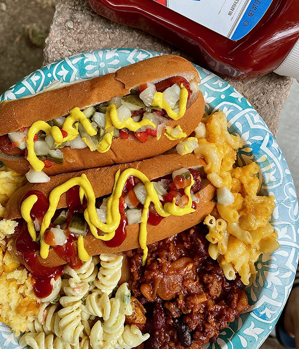 Dressed Up Baked Beans with Hot Dogs