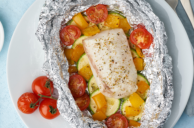 Grilled Tilapia with Pesto Veggie Foil Packets