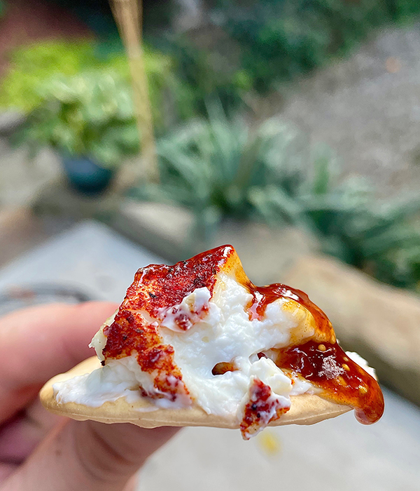 Smoked Cream Cheese with Fig Spread on a Cracker