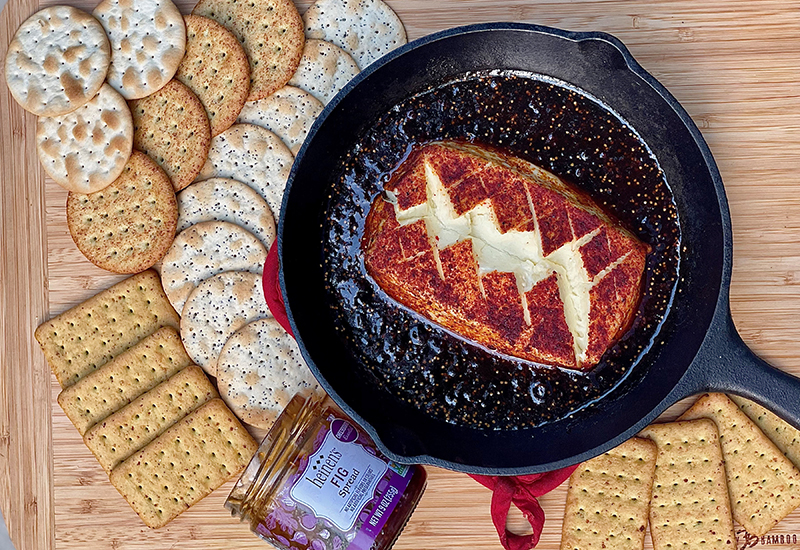 Smoked Cream Cheese with Fig Spread and Crackers