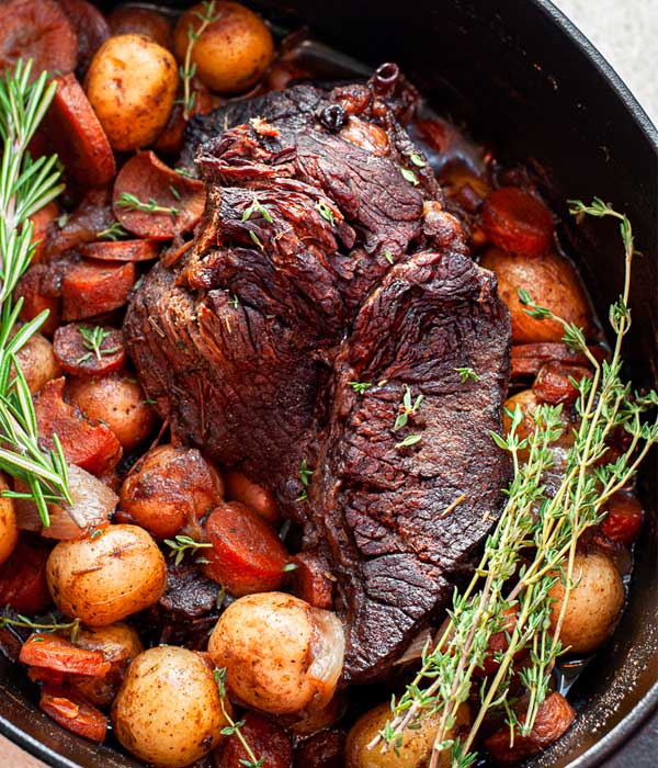 Dutch Oven Pot Roast with Carrots and Potatoes