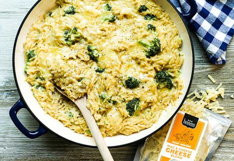 OnePan Broccoli Cheddar Orzo Heinen's Grocery Store