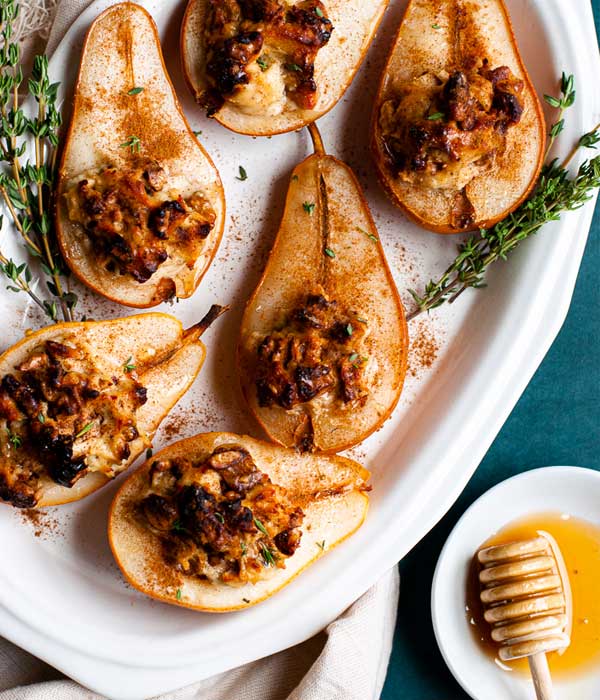 Baked Pears with Honey, Walnuts, and Goat Cheese