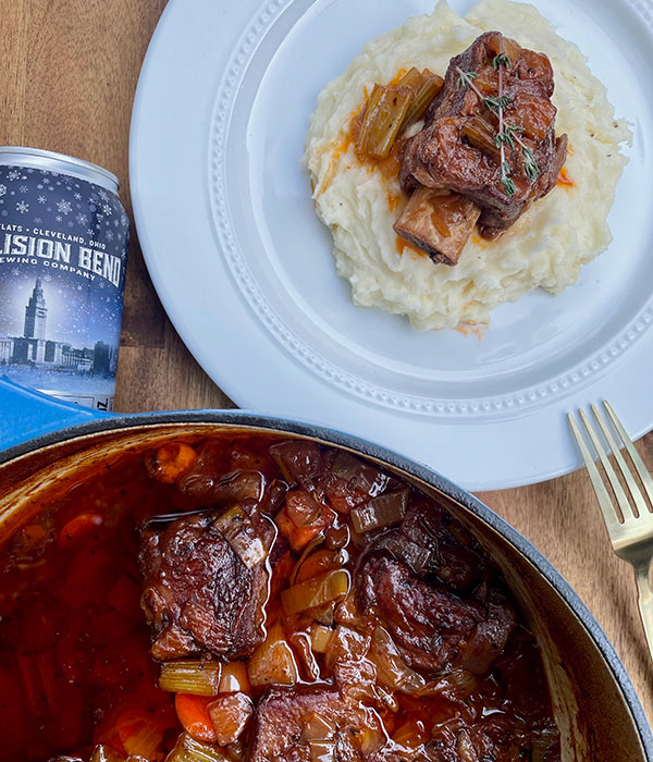 Beer Braised Short Ribs with Asiago Mash with Collision Bend Beer Can