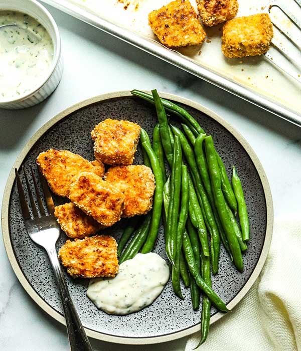 Baked Swordfish Nuggets with Lemon Herb Dipping Sauce