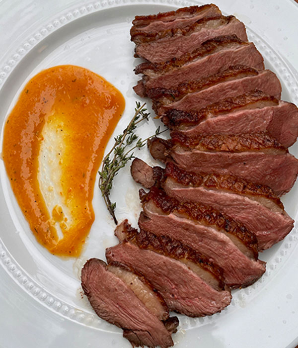 Seared Duck Breast with Persimmon Grapefruit Puree