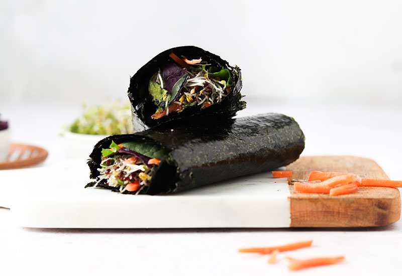 Cashew and Sprout-Stuffed Nori Wraps