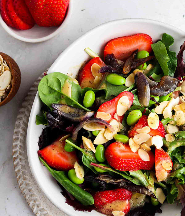 Spring Vegetable Salad with Strawberries and Poppy Seed Dressing