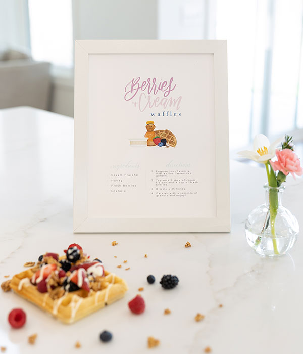 Berries and Cream Waffle with Recipe Sign