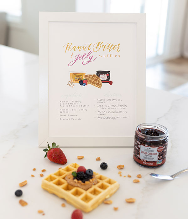 Peanut Butter and Jelly Waffle with Recipe Sign