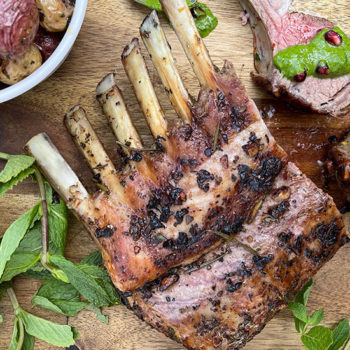 Roasted Rack of Lamb with Minty Pomegranate Verde