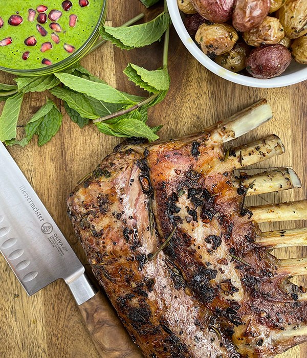 Roasted Rack of Lamb with Minty Pomegranate Verde