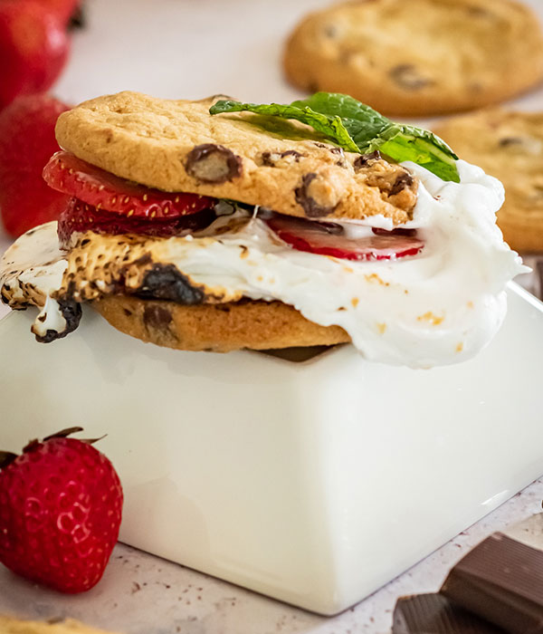 Chocolate Chip S'mores Cookies with Strawberries