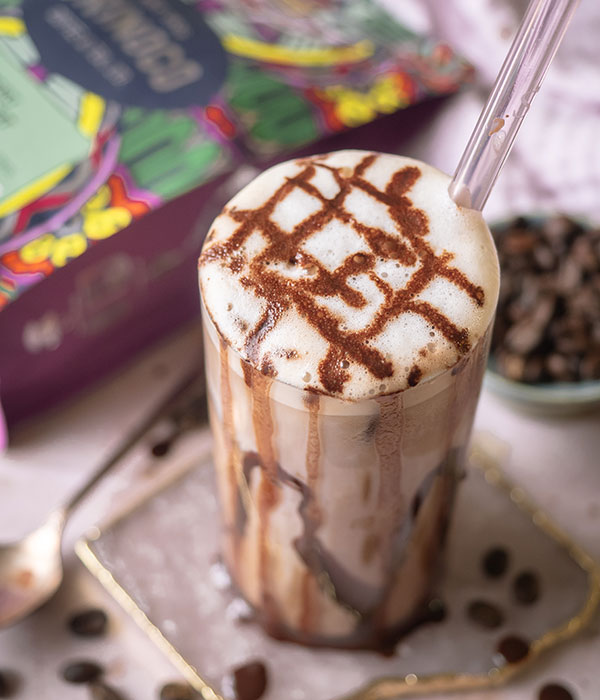 Mocha Iced Coffee with Vanilla Cold Foam and Orinoco Packaging