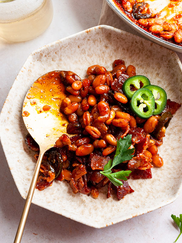 Spicy Bacon Backed Beans