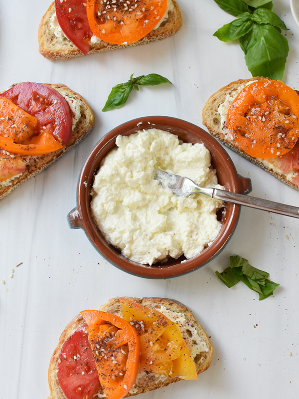 Heirloom tomato garlic whipped toast 