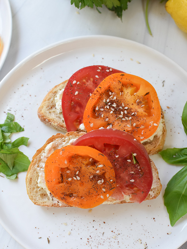 Heirloom tomato garlic whipped toast