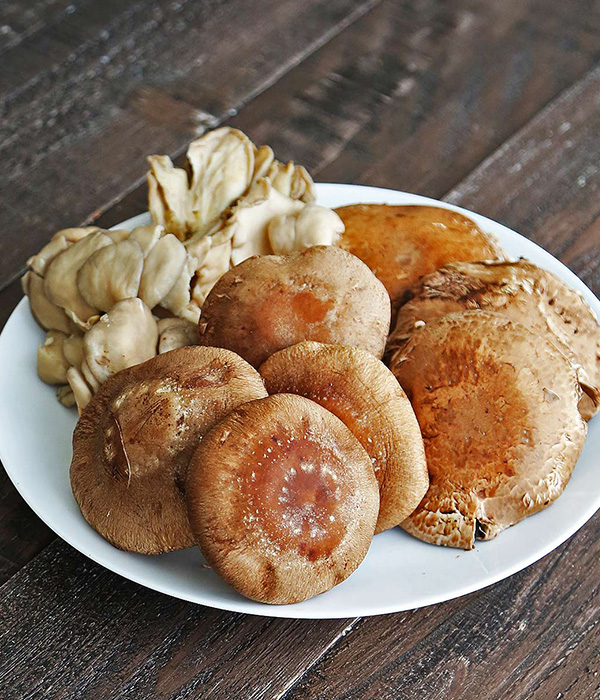 Shiitake mushrooms, oyster mushrooms, Portobello mushrooms
