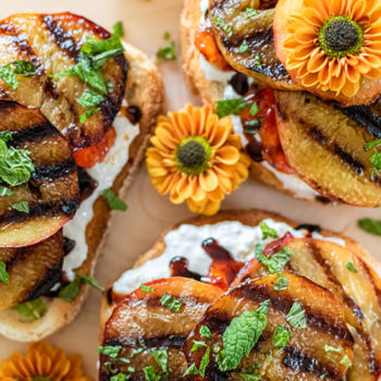 Grilled Peach Tartines with Burrata and Mint