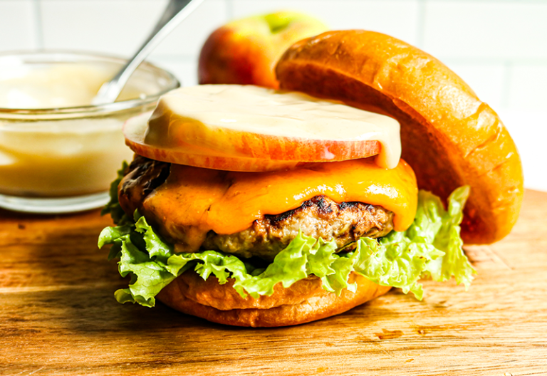 Apple Cheddar Turkey Burger with Maple Dijon Mayo Heinen's Grocery Store