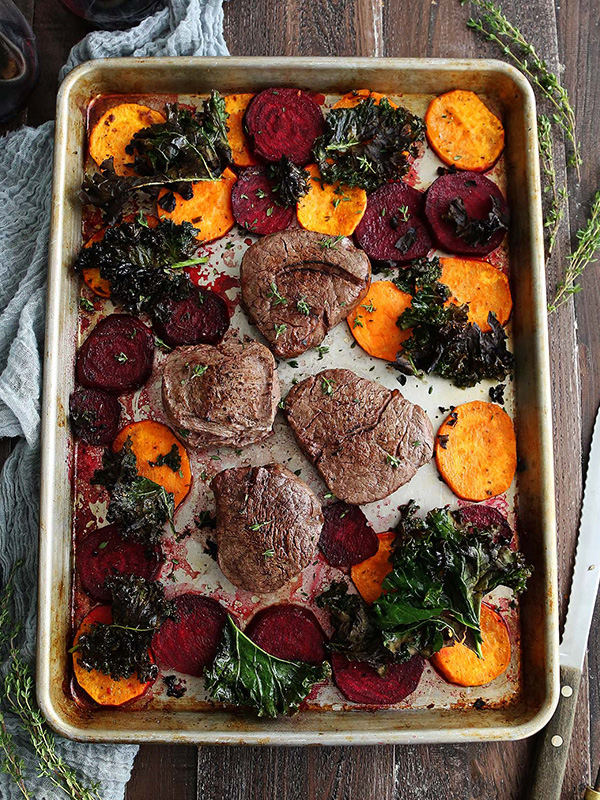 One-Pan Steak with Beets and Crispy Kale