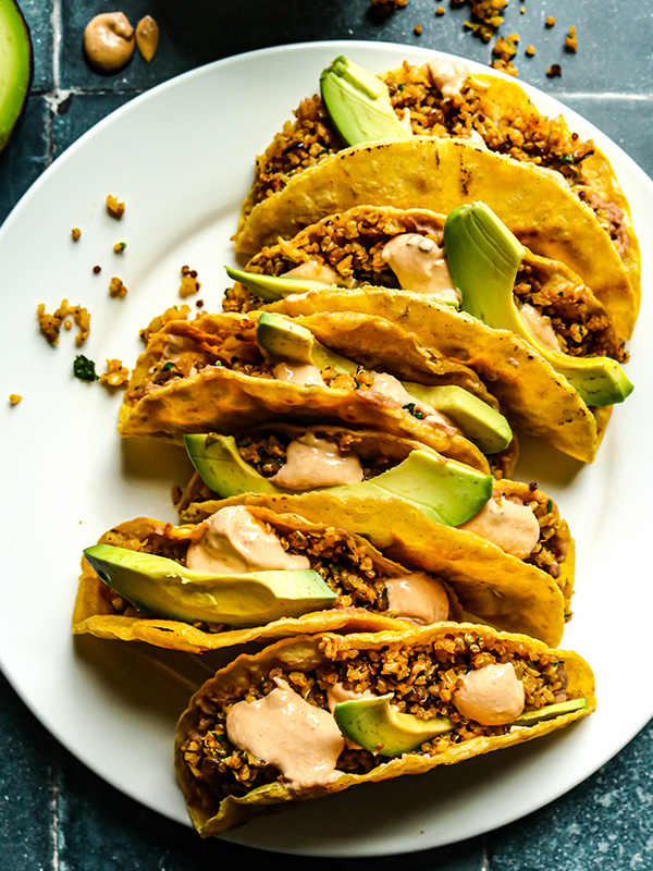 Cauliflower Quinoa Tacos with Chipotle Ranch 