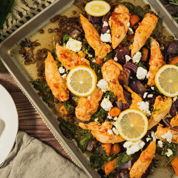 Healthy Harissa Chicken Bake with Lentils and Kale