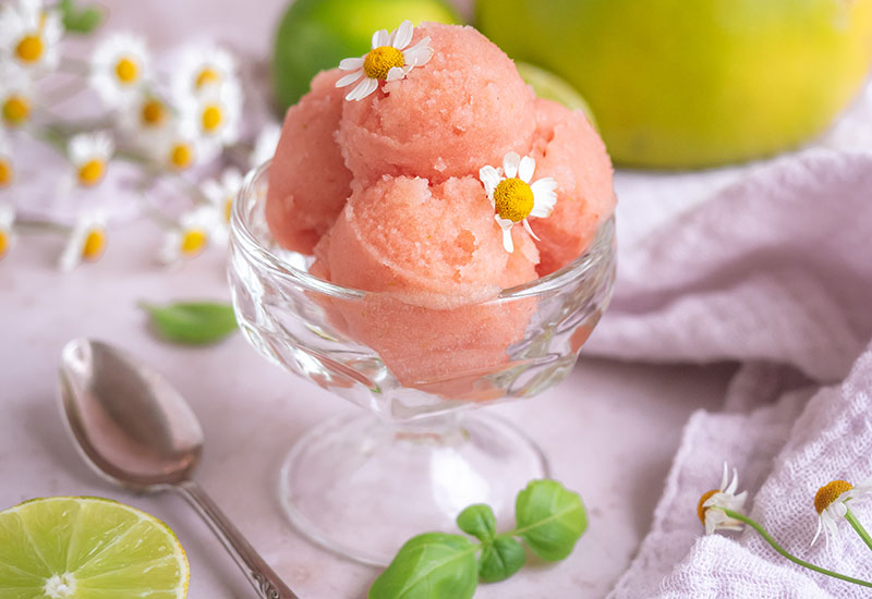 Red Pomelo Sorbet with Ginger and Basil