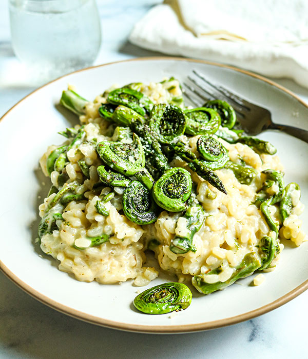 Lemon Risotto with Fiddleheads and Asparagus