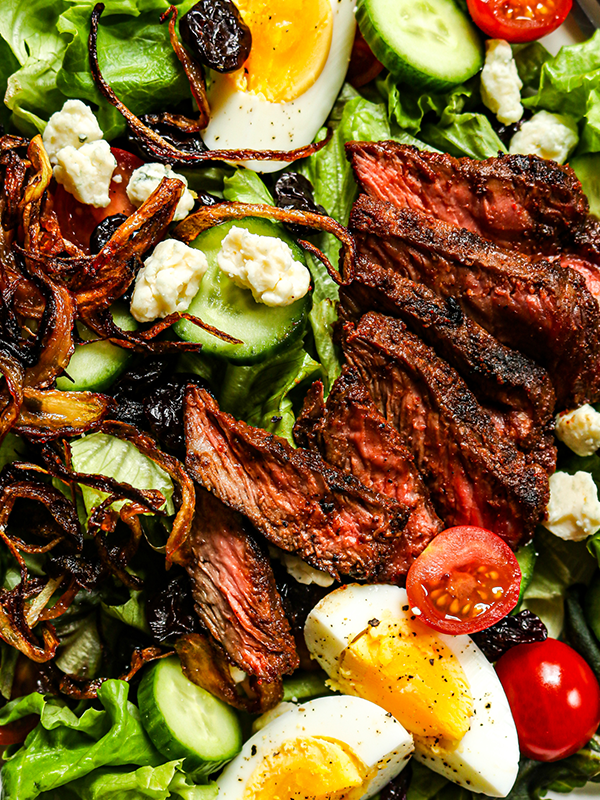 Chop Steak Salad with Smoky Rub and Dried Cherries 
