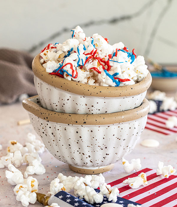 Red White and Blue Chocolate Drizzled Popcorn