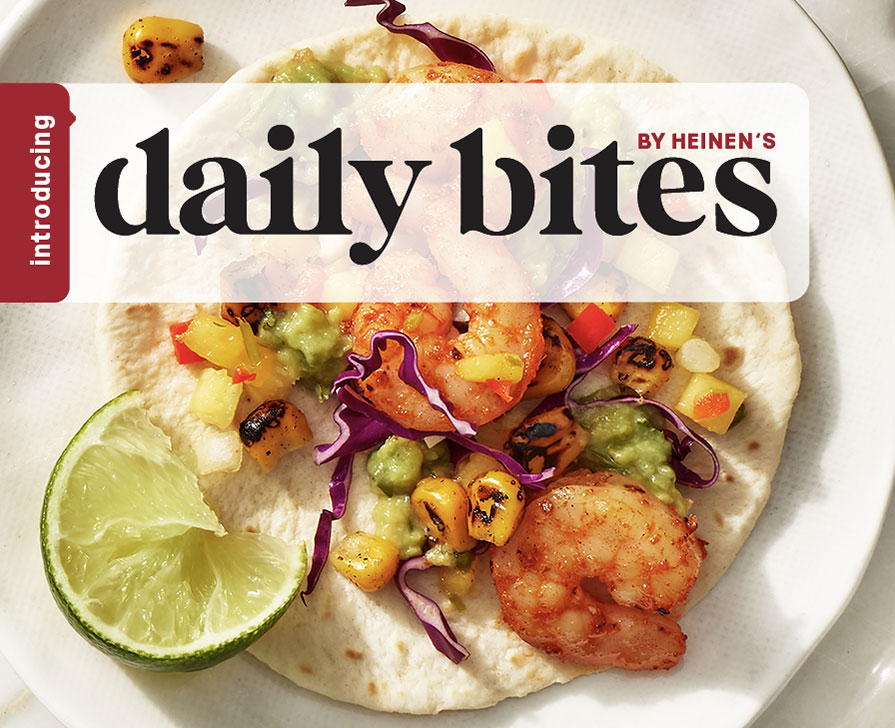 Daily Bites by Heinen's Banner Photo Featuring Shrimp Tacos