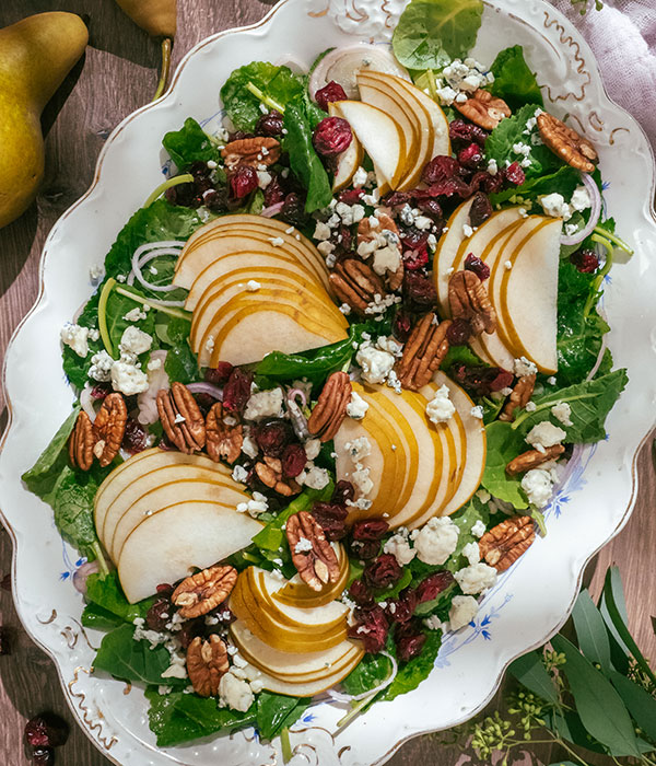 Pear Baby Kale and Blue Cheese Salad