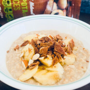 Banana Overnight Oats with Zip Fruit Sapota Powder in Bowl with Zip Fruit Packaging