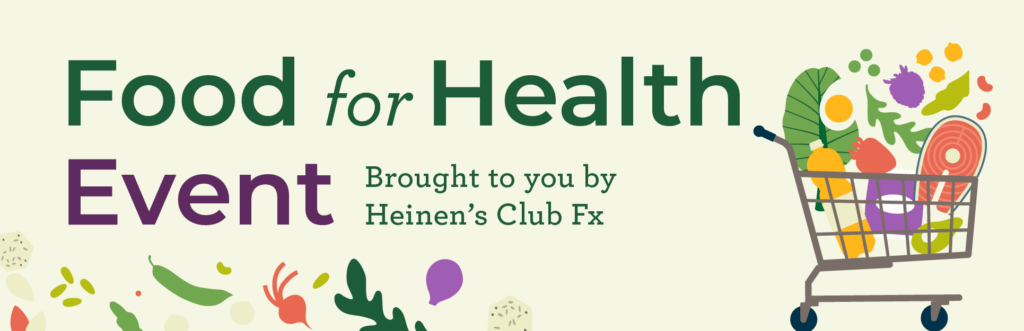 Heinen's Food for Health Event Banner Featuring Animated Graphics of Fresh Fruits and Vegetables in a Shopping Cart